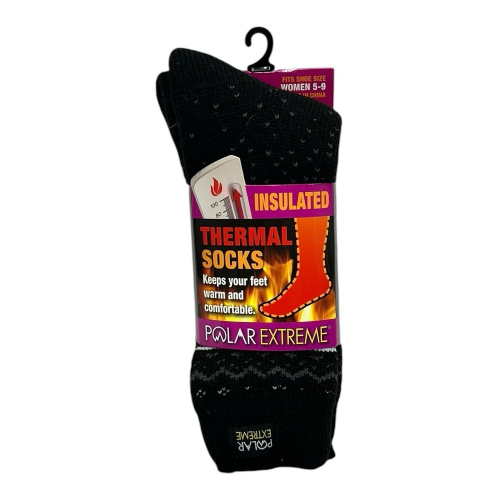 Polar Extreme Insulated‎ Thermal Warm Socks Comfort Womens 5-9 Black/ Gray